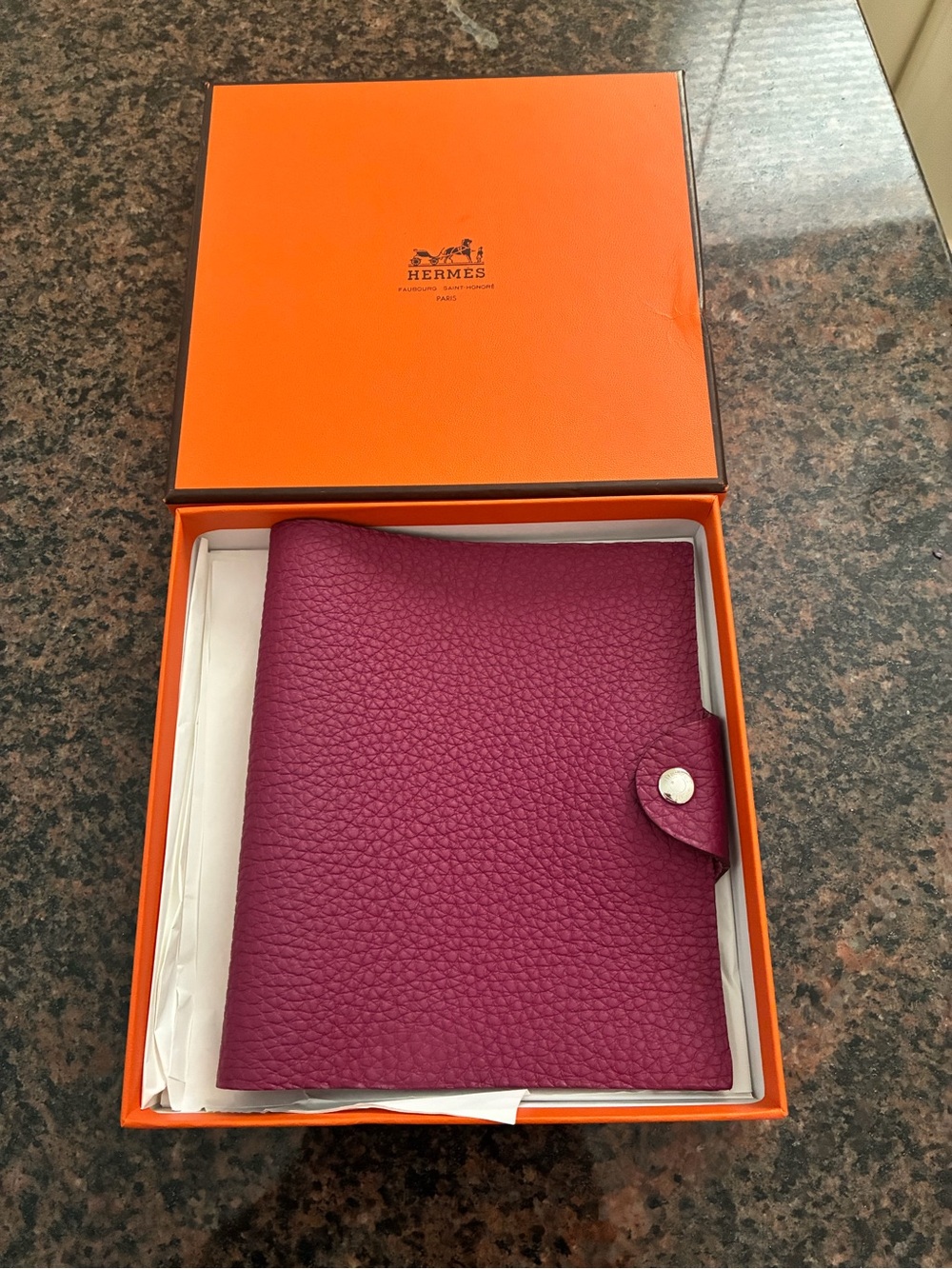 Hermes Plum Textured Leather Notebook